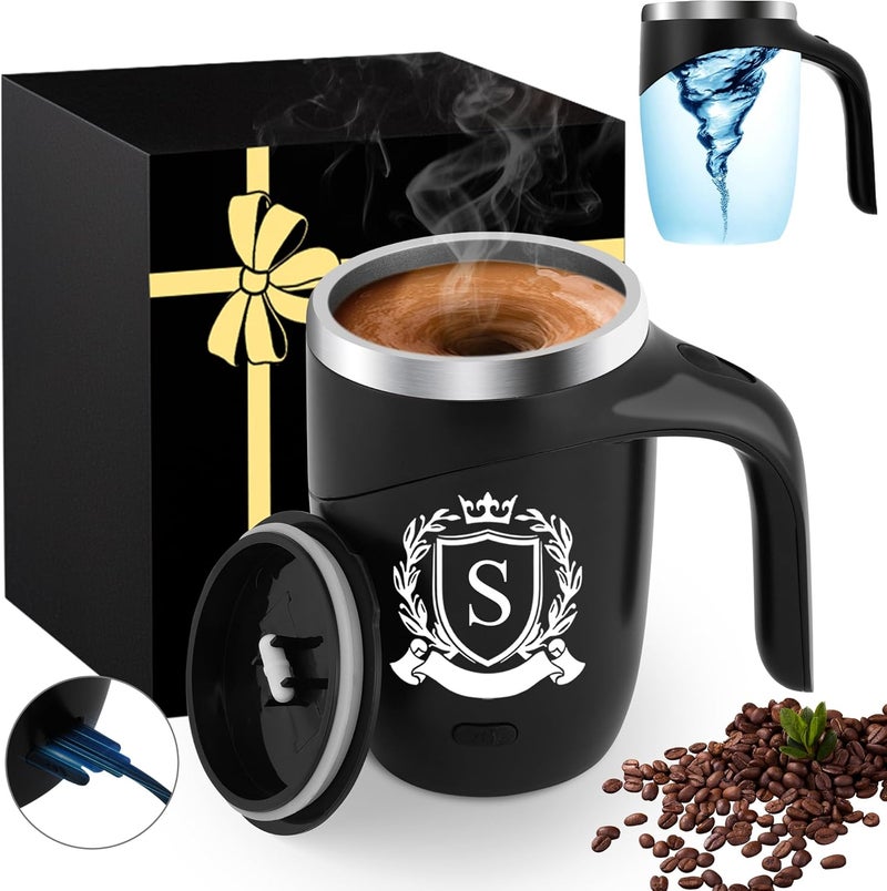 MNZZ Initial Magnetic Stirring Coffee Mug Stainless Travel Cup Men Happy Retirement Gifts 2024 Cool Personalized Funny Best Unique Police Boss Doctors Military Teacher Army Librarian Air Force Golf,S - Image 1